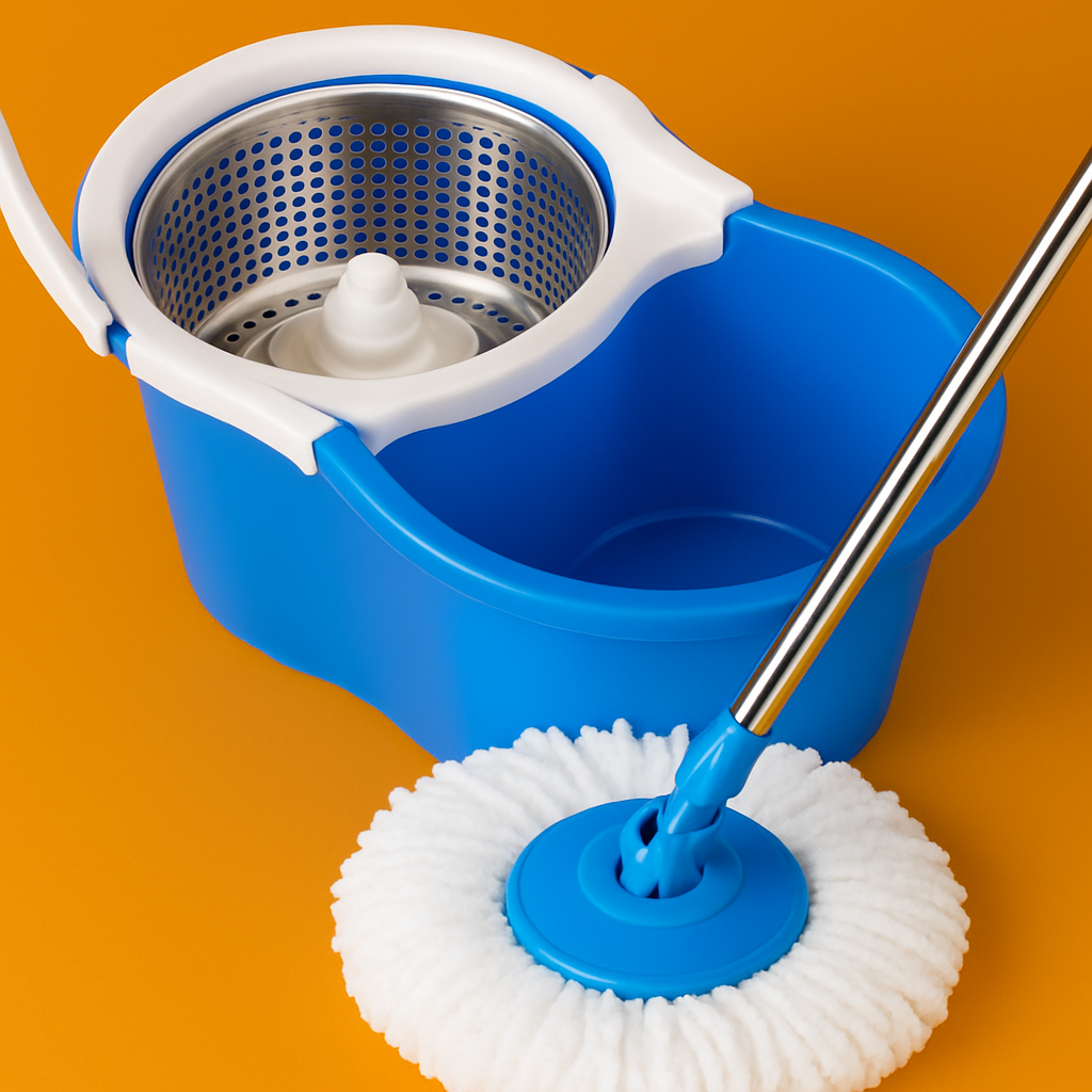 Stainless Steel 360° Spinning Mop Bucket – Easy Clean with 2 Free Mop Heads-NEW