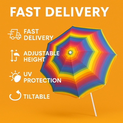 180cm Beach Umbrella Sun Shade – 150cm Wide Outdoor XL Size -NEW