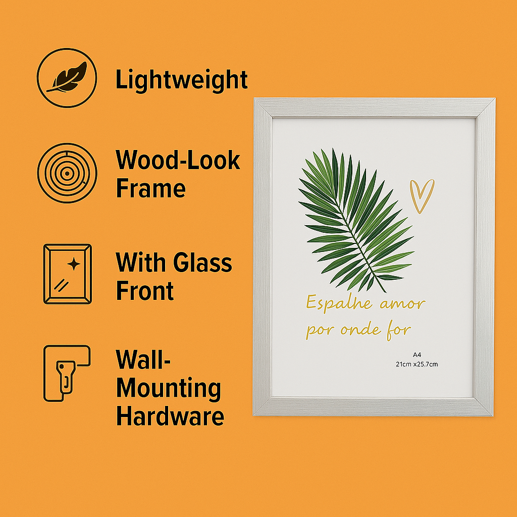 4PCS A4 White Document & Certificate Frames – Wooden Finish-NEW