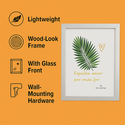 4PCS A4 White Document & Certificate Frames – Wooden Finish-NEW