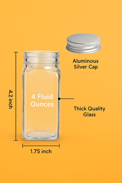 12PCS Clear Square Glass Spice Jars with Lids – 10.5cm-NEW