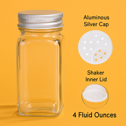 12PCS Clear Square Glass Spice Jars with Lids – 10.5cm-NEW