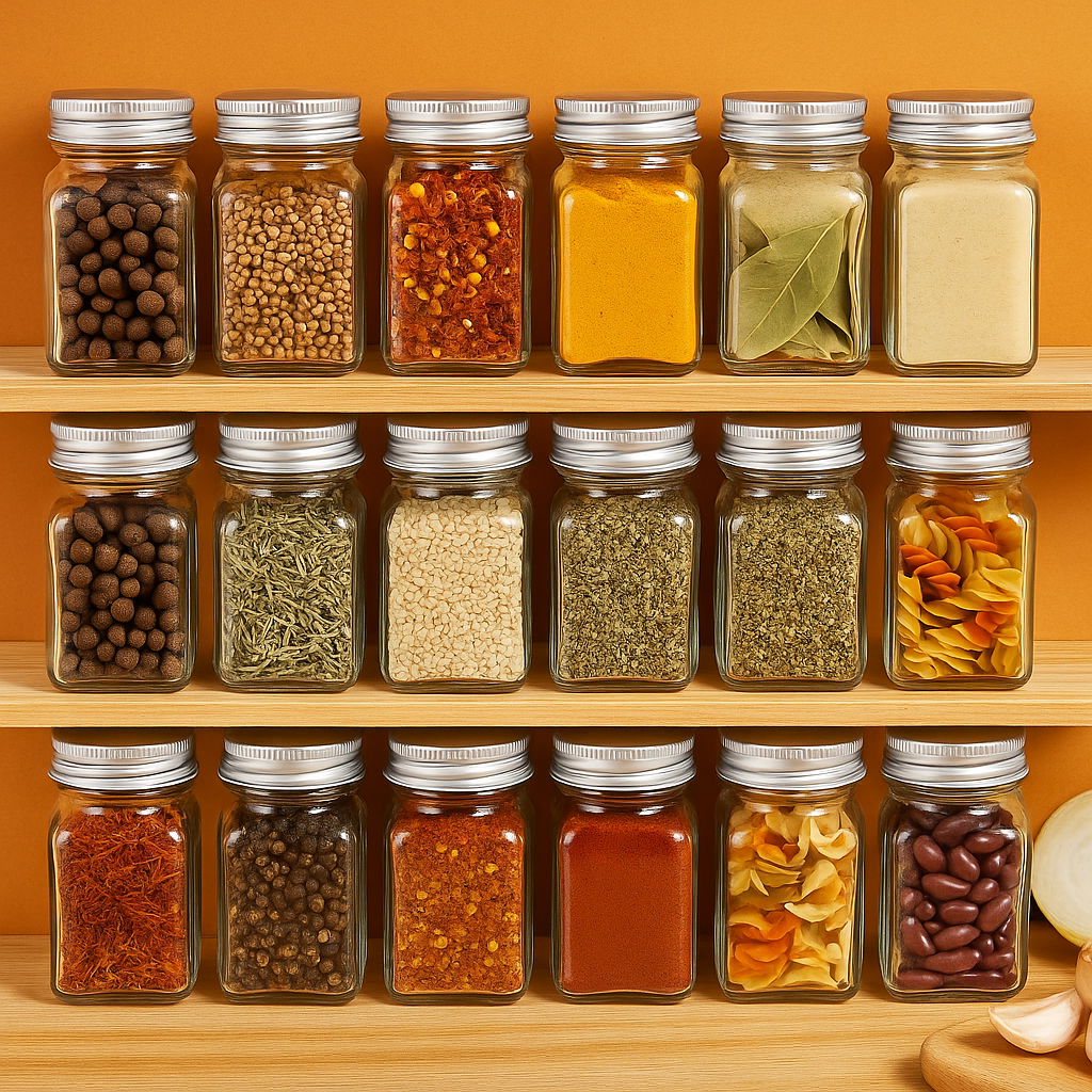 12PCS Clear Square Glass Spice Jars with Lids – 10.5cm-NEW