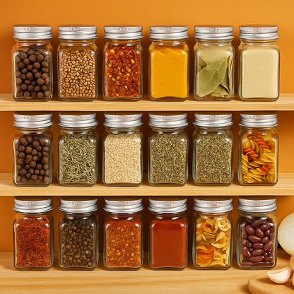 12PCS Clear Square Glass Spice Jars with Lids – 10.5cm-NEW