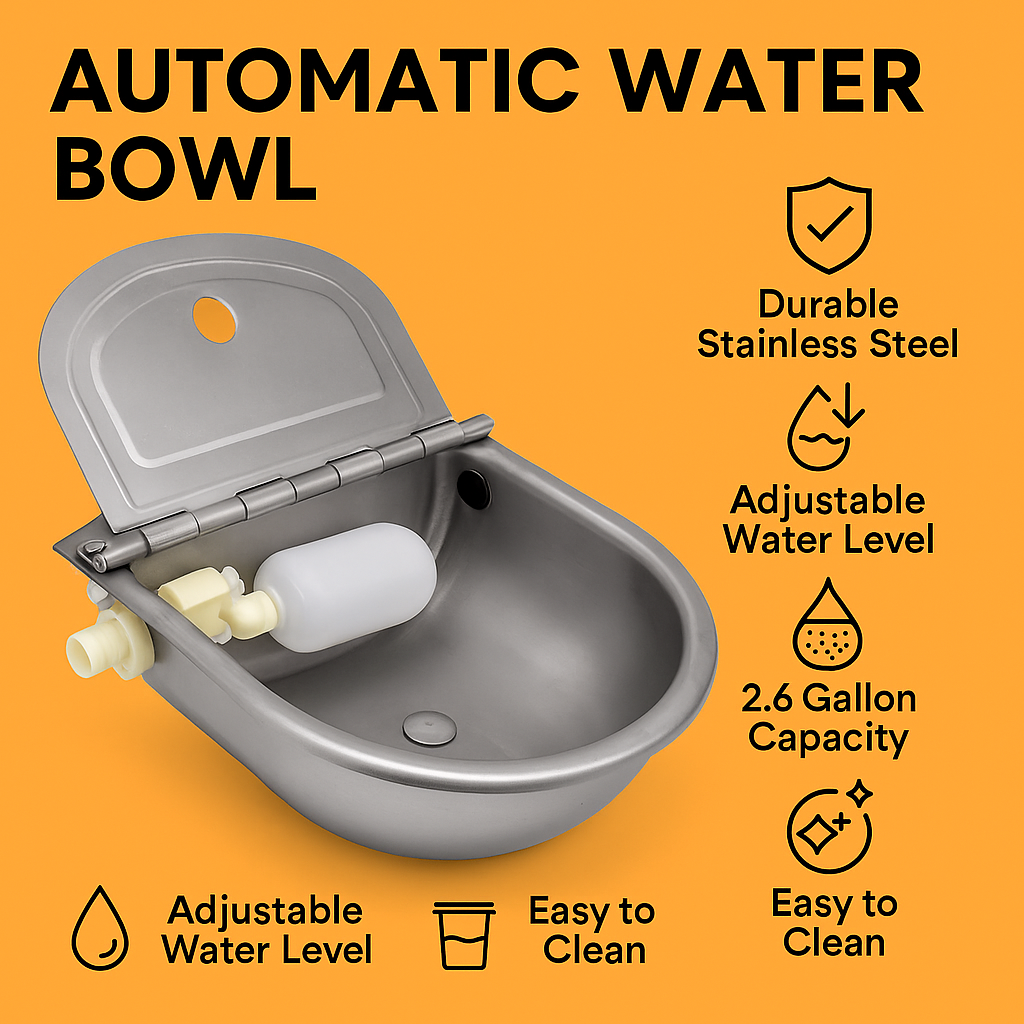 4L Stainless Steel Automatic Water Trough Bowl – Livestock & Pets -NEW