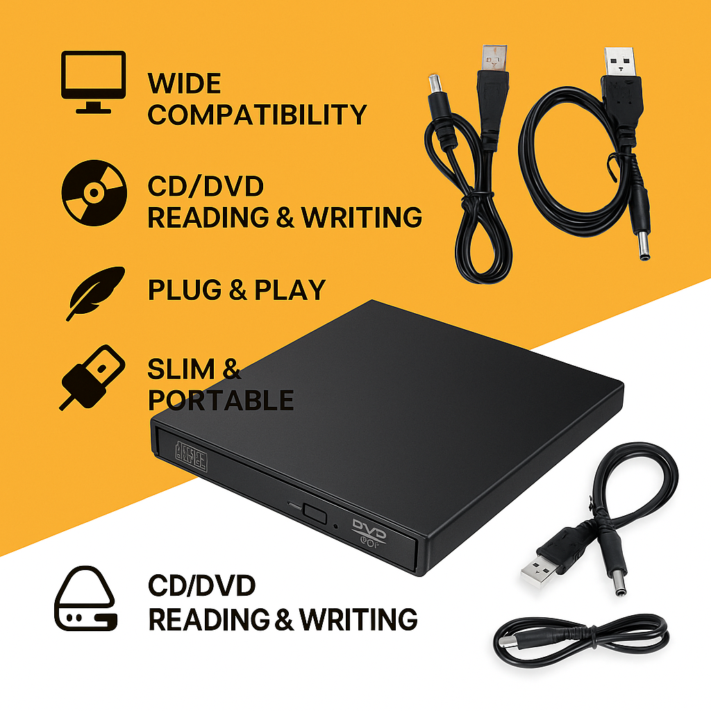 USB External DVD/CD Drive – Portable Burner & Reader for Mac & Windows-NEW