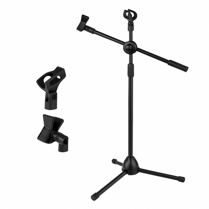 Professional Dual Microphone Stand – Adjustable Telescopic Boom-NEW