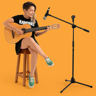 Professional Dual Microphone Stand – Adjustable Telescopic Boom-NEW