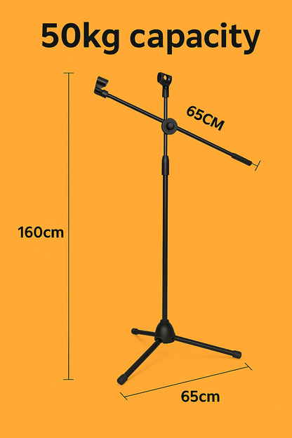 Professional Dual Microphone Stand – Adjustable Telescopic Boom-NEW