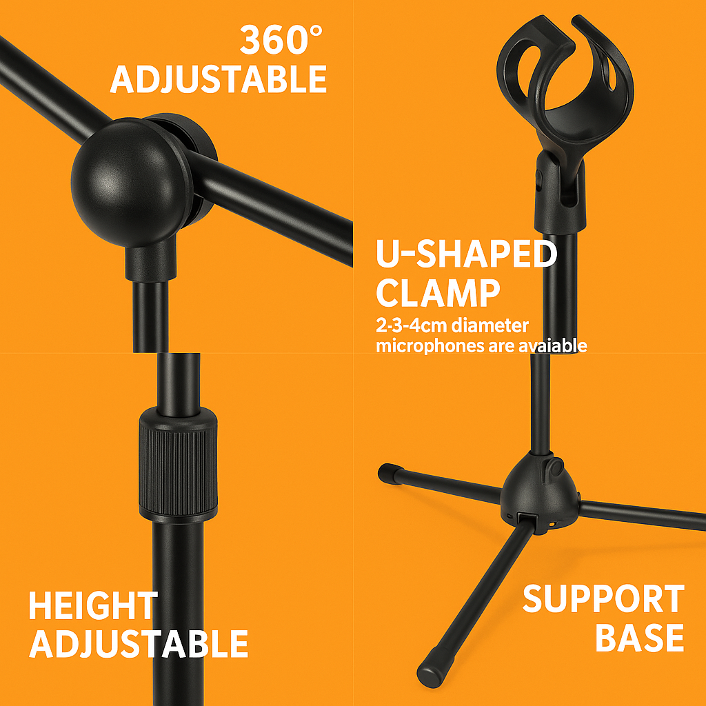 Professional Dual Microphone Stand – Adjustable Telescopic Boom-NEW