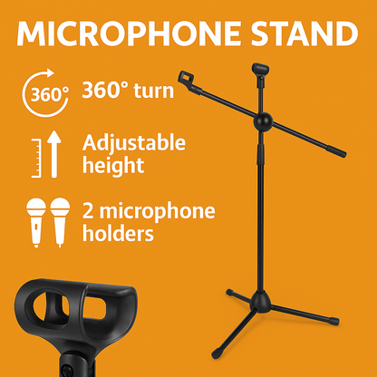 Professional Dual Microphone Stand – Adjustable Telescopic Boom-NEW