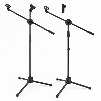 Professional Dual Microphone Stand – Adjustable Telescopic Boom-NEW