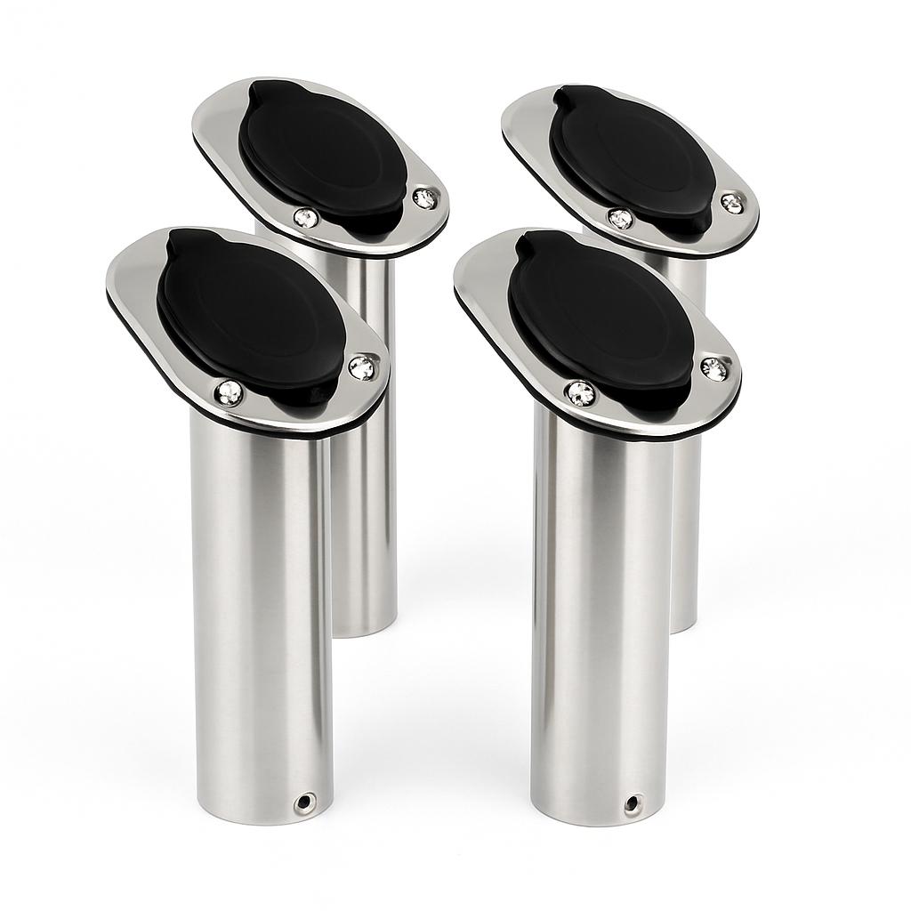 4x Fishing Rod Holders Stainless Steel Boat Flush Mount 30° with Gasket Cap-NEW