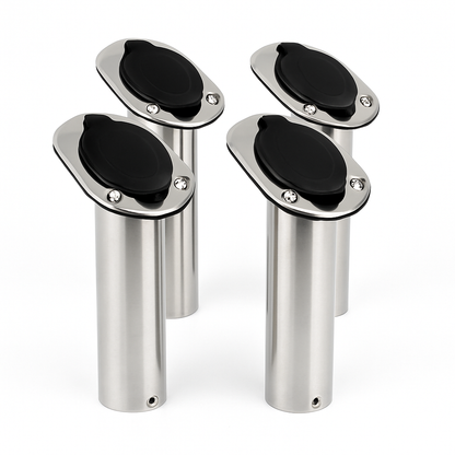 4x Fishing Rod Holders Stainless Steel Boat Flush Mount 30° with Gasket Cap-NEW