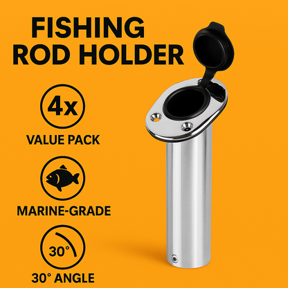 4x Fishing Rod Holders Stainless Steel Boat Flush Mount 30° with Gasket Cap-NEW