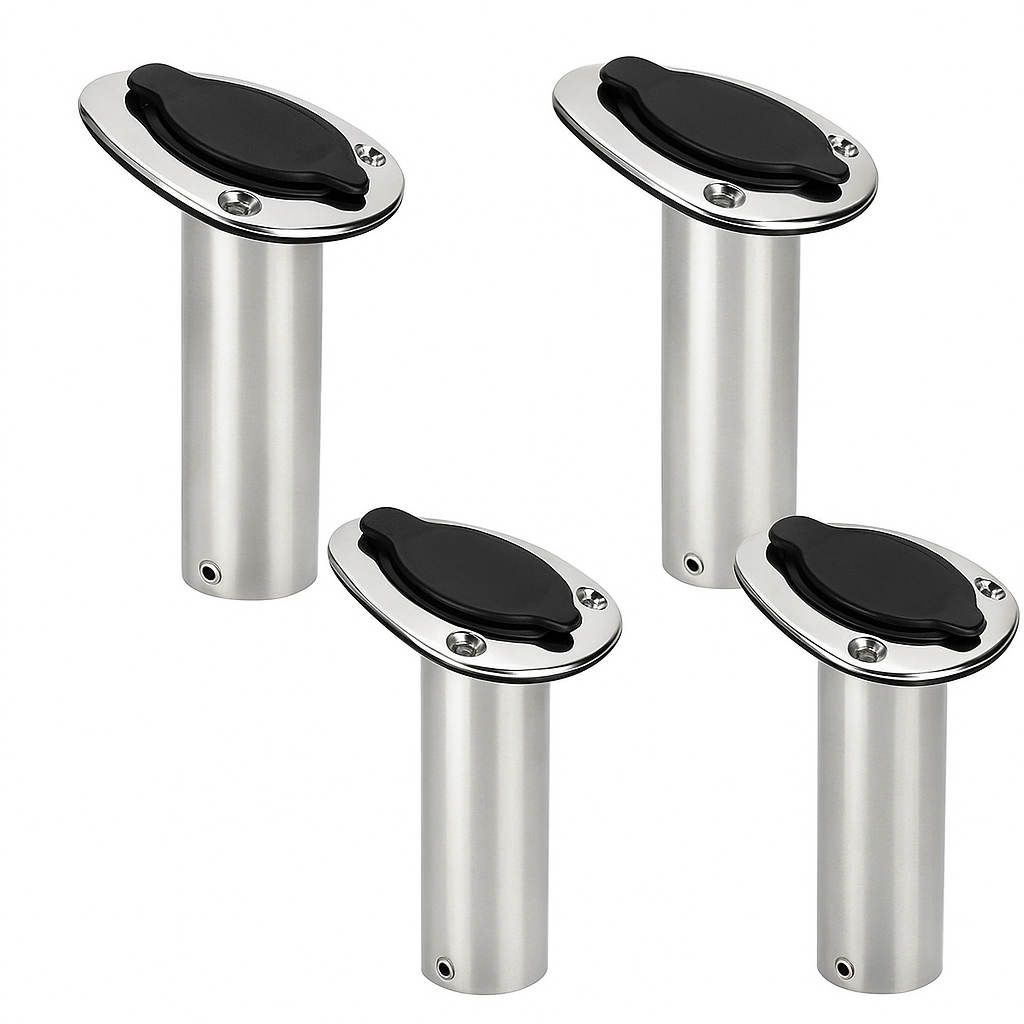 4x Fishing Rod Holders Stainless Steel Boat Flush Mount 30° with Gasket Cap-NEW