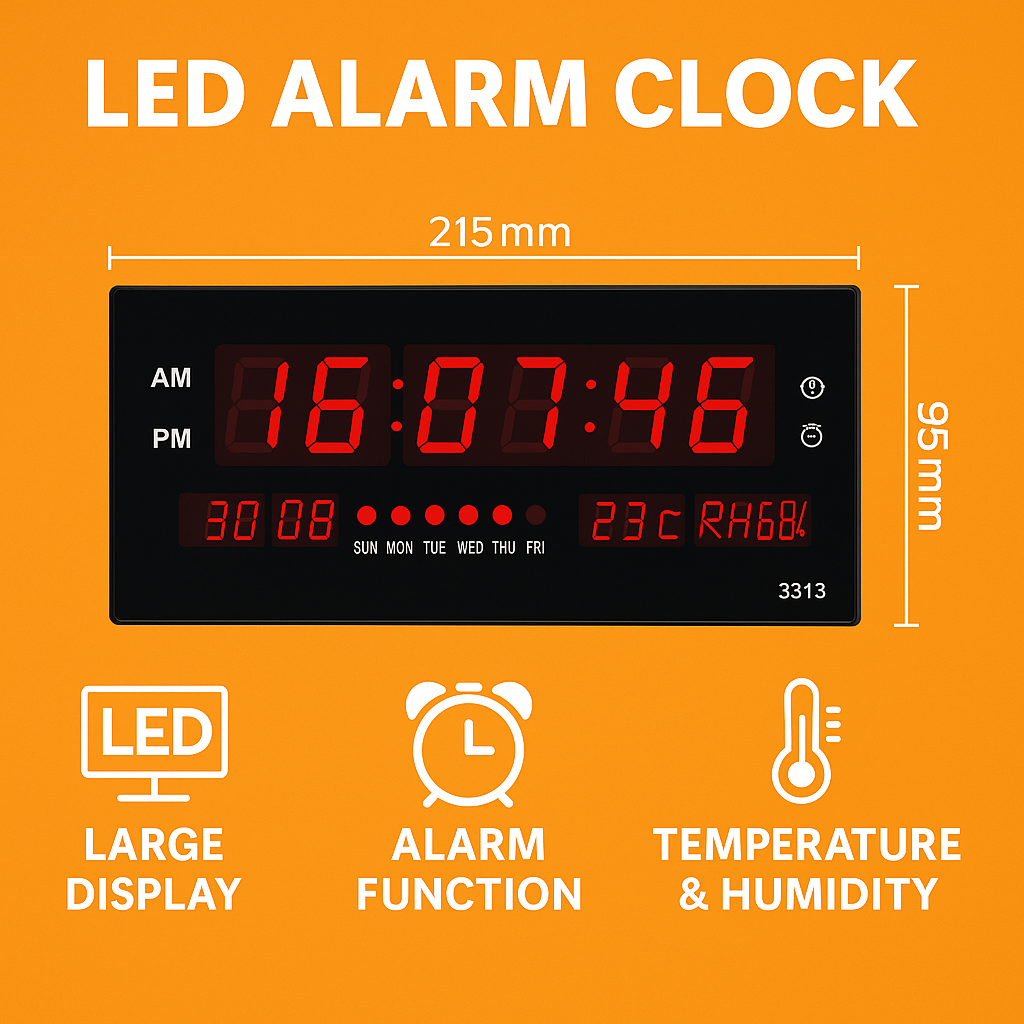 Digital Large Big Jumbo LED Wall Desk Alarm Clock With Calendar Temperature AU-NEW