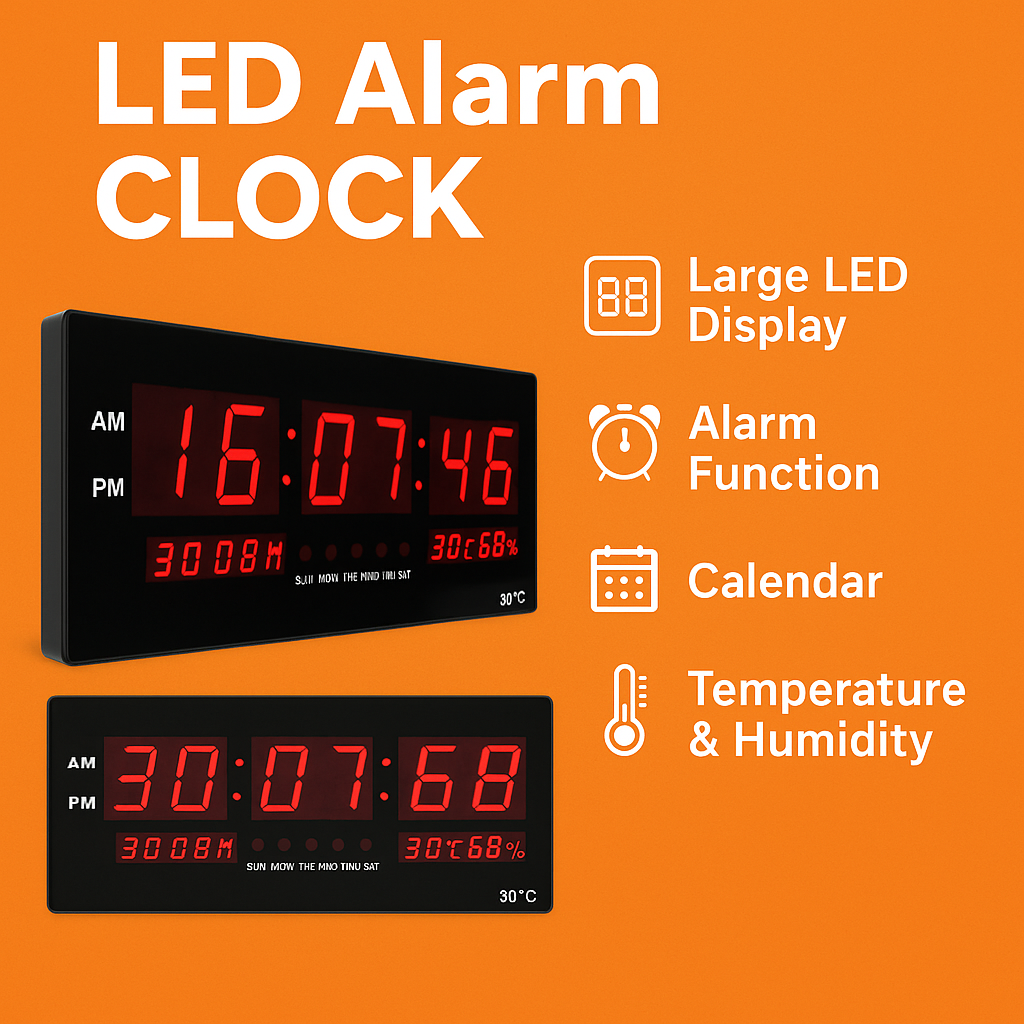 Digital Large Big Jumbo LED Wall Desk Alarm Clock With Calendar Temperature AU-NEW