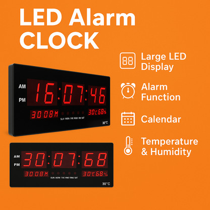 Digital Large Big Jumbo LED Wall Desk Alarm Clock With Calendar Temperature AU-NEW