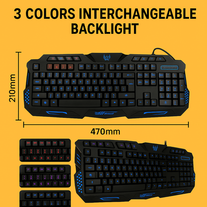 3-Colour LED Backlit Wired Gaming Keyboard – 114 Keys-New