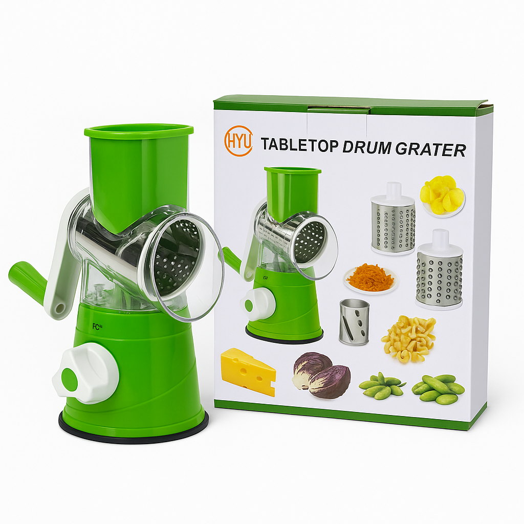 3in1 Kitchen Vegetable Food Manual Rotary Drum Grater Chopper Slicer Fruit Cutt -NEW