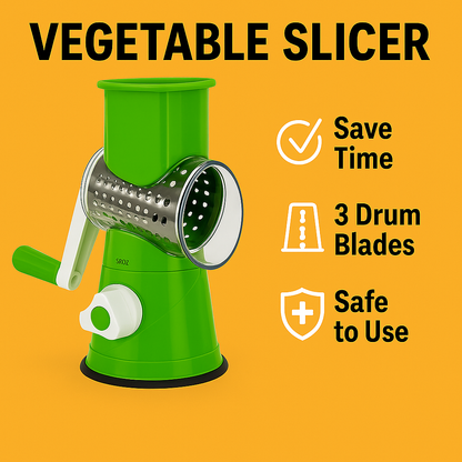 3in1 Kitchen Vegetable Food Manual Rotary Drum Grater Chopper Slicer Fruit Cutt -NEW
