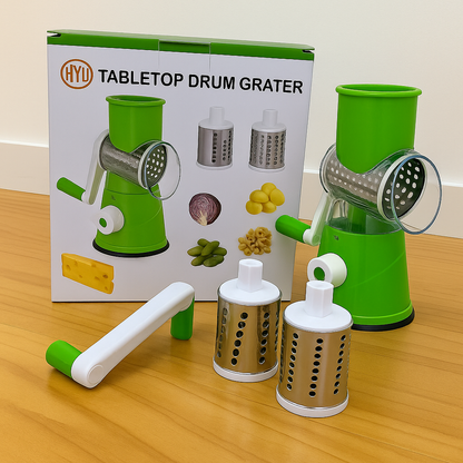 3in1 Kitchen Vegetable Food Manual Rotary Drum Grater Chopper Slicer Fruit Cutt -NEW