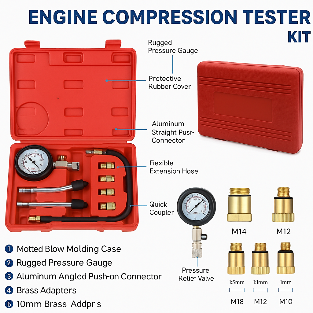 Petrol Engine Compression Tester Kit Tool Set 300 PSI-NEW
