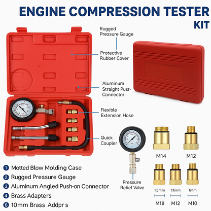Petrol Engine Compression Tester Kit Tool Set 300 PSI-NEW