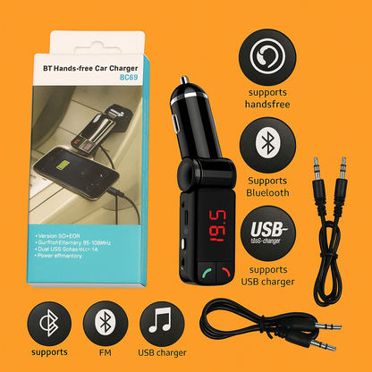 4-in-1 Wireless Bluetooth Car Kit – FM Transmitter, Handsfree, Charger, MP3 Player NEW