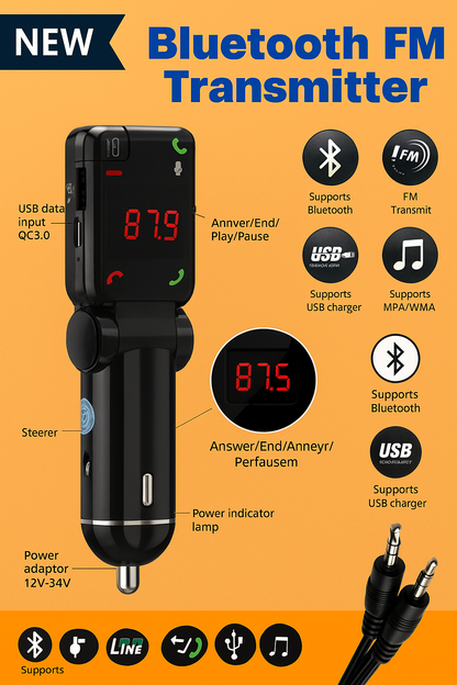 4-in-1 Wireless Bluetooth Car Kit – FM Transmitter, Handsfree, Charger, MP3 Player NEW