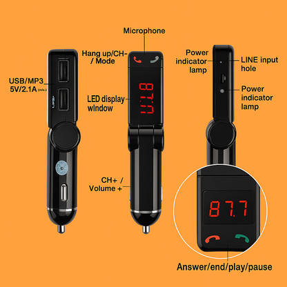 4-in-1 Wireless Bluetooth Car Kit – FM Transmitter, Handsfree, Charger, MP3 Player NEW