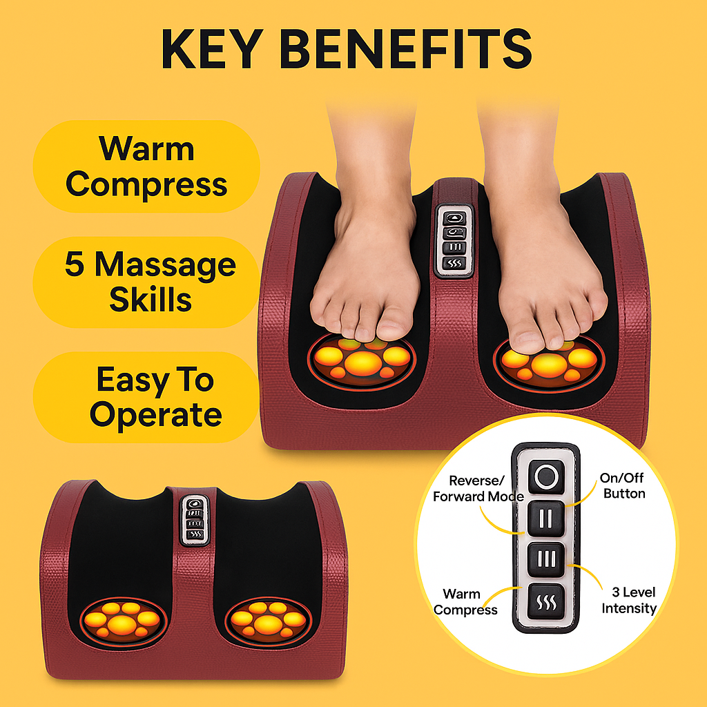 Electric Foot Massager Machine – Heated Kneading Therapy for Leg, Calf & Feet Pain Relief -NEW