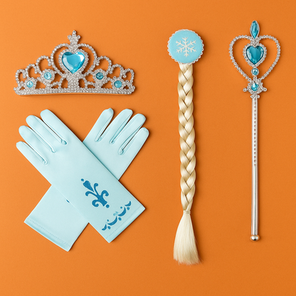 Frozen Princess 4-in-1 Set – Tiara, Wand, Gloves & Wig for Girls-NEW