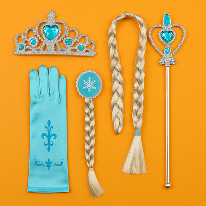 Frozen Princess 4-in-1 Set – Tiara, Wand, Gloves & Wig for Girls-NEW