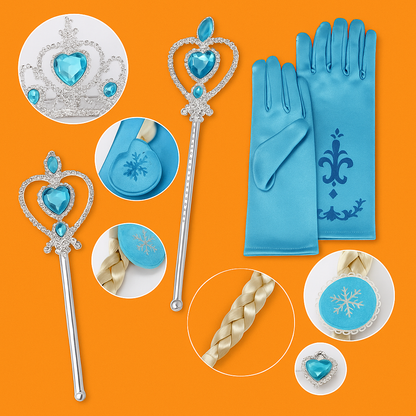 Frozen Princess 4-in-1 Set – Tiara, Wand, Gloves & Wig for Girls-NEW