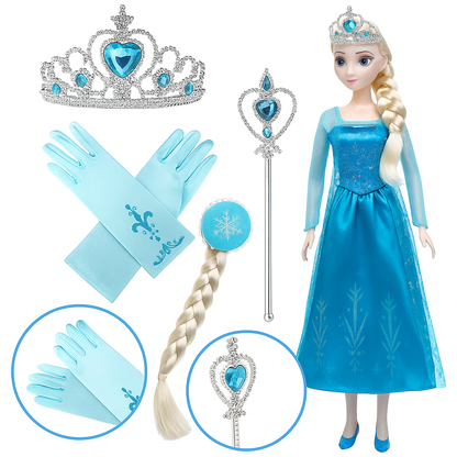 Frozen Princess 4-in-1 Set – Tiara, Wand, Gloves & Wig for Girls-NEW