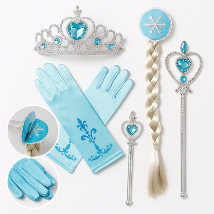 Frozen Princess 4-in-1 Set – Tiara, Wand, Gloves & Wig for Girls-NEW
