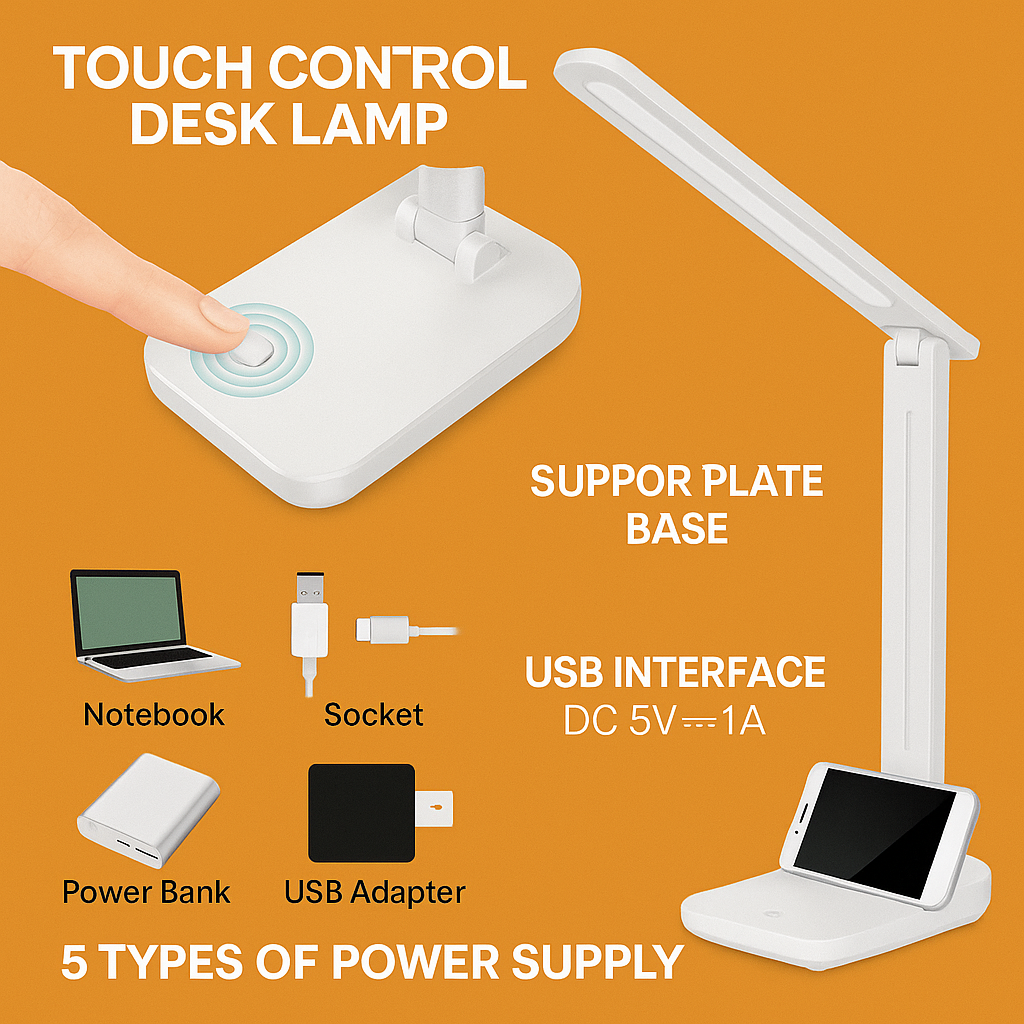 Touch LED Desk Lamp – Dimmable Bedside Study Light with USB -NEW