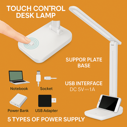 Touch LED Desk Lamp – Dimmable Bedside Study Light with USB -NEW