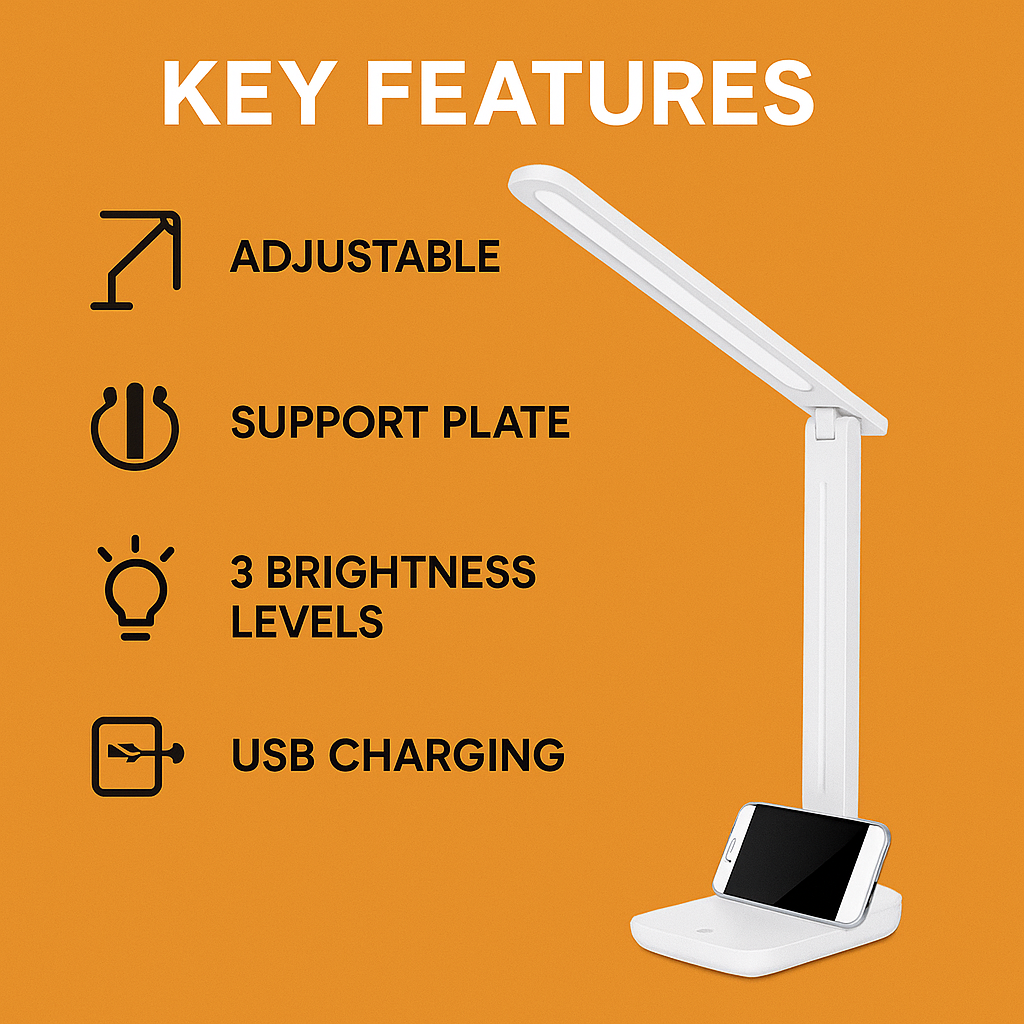 Touch LED Desk Lamp – Dimmable Bedside Study Light with USB -NEW