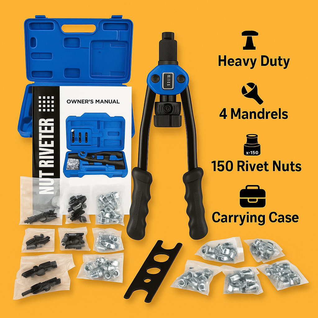150x Rivet Nut Tool Kit – Heavy Duty Riveter Gun Set (M3 to M12) -NEW