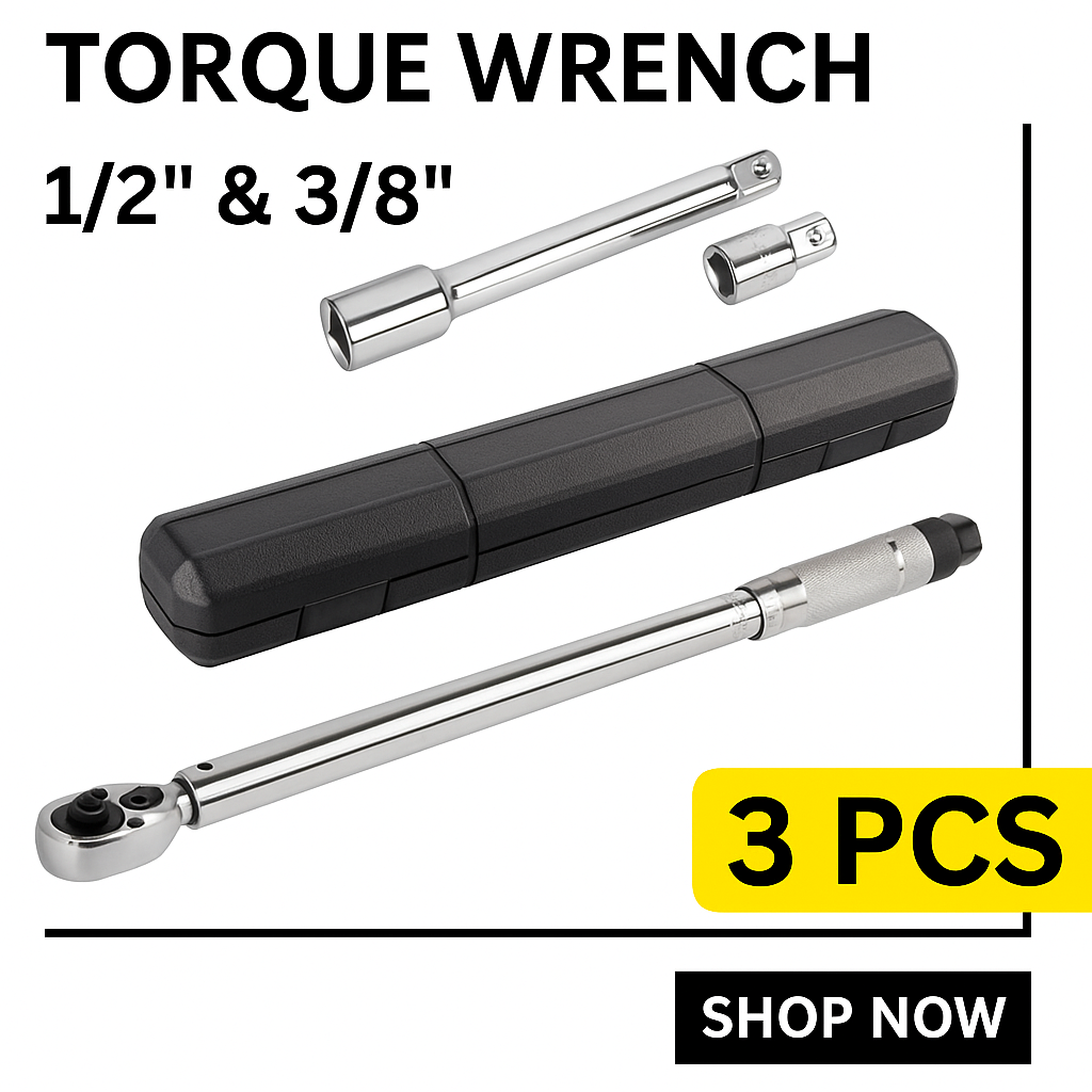 3PCS Torque Wrench Set – 1/2" & 3/8" Drive Ratchet 28–210Nm -NEW