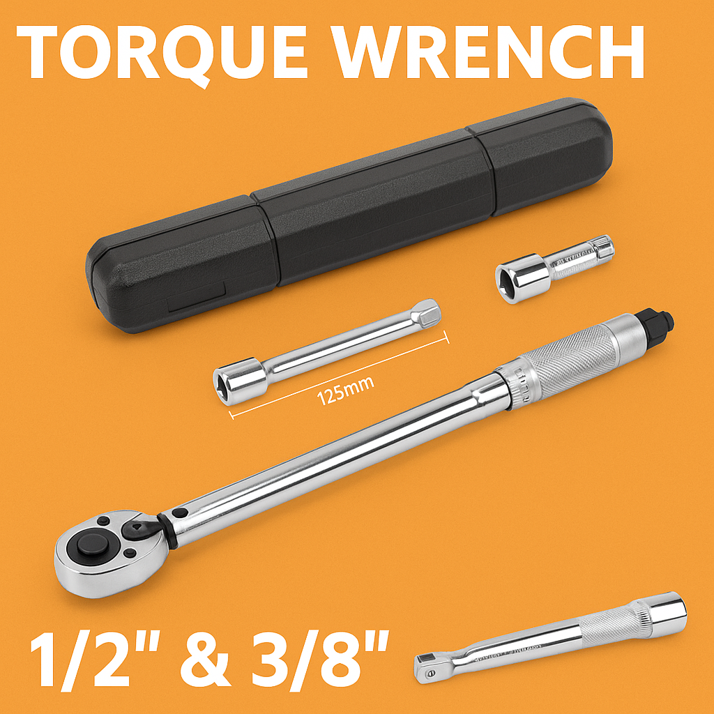 3PCS Torque Wrench Set – 1/2" & 3/8" Drive Ratchet 28–210Nm -NEW
