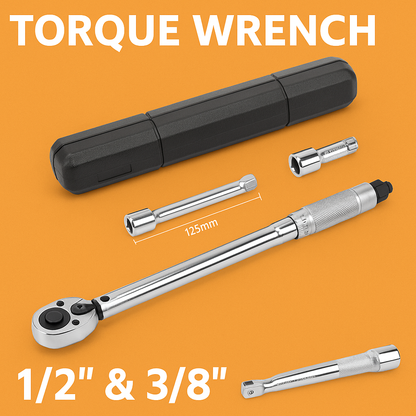 3PCS Torque Wrench Set – 1/2" & 3/8" Drive Ratchet 28–210Nm -NEW