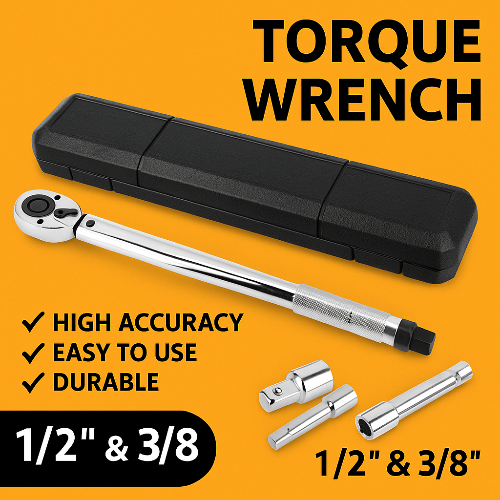 3PCS Torque Wrench Set – 1/2" & 3/8" Drive Ratchet 28–210Nm -NEW