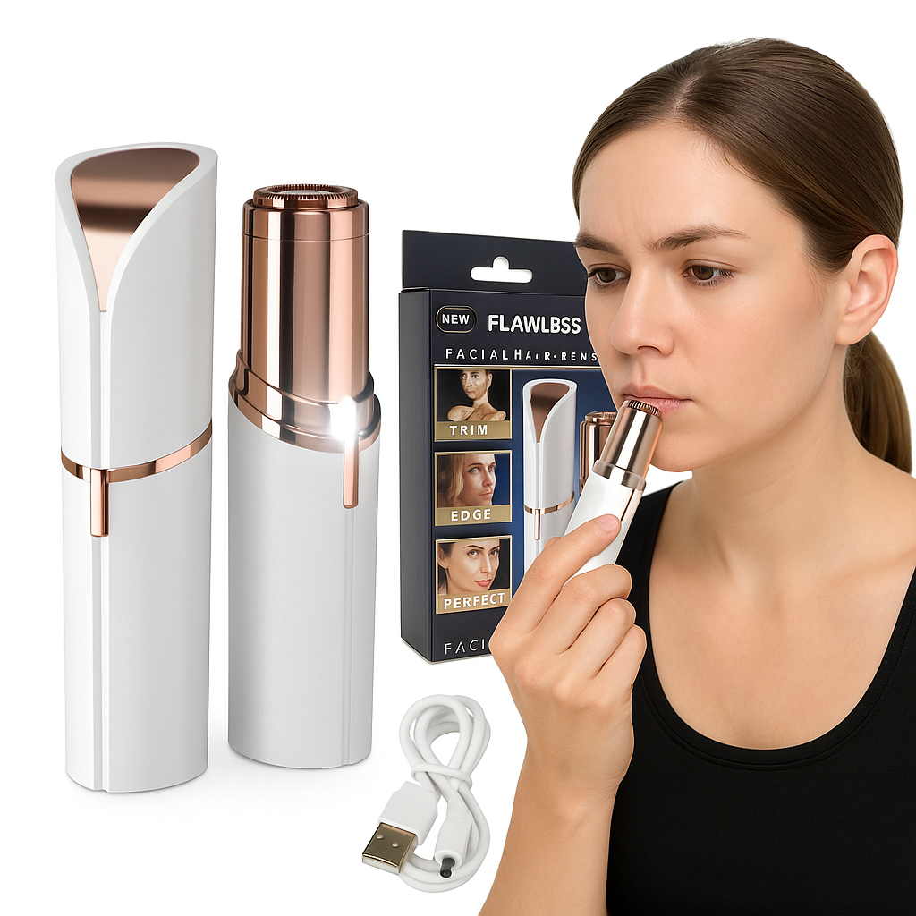 Flawless Facial Hair Remover – USB Rechargeable (White & Gold) -NEW