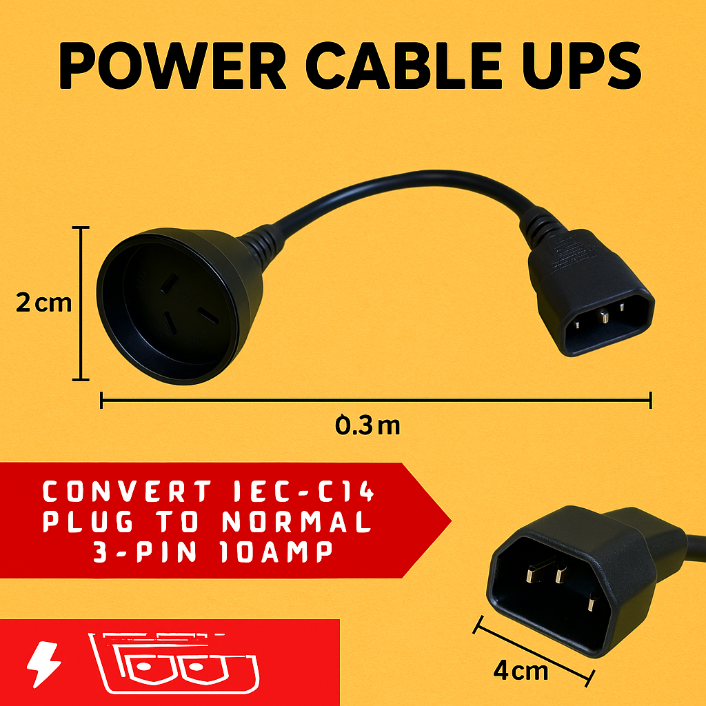 30cm IEC C14 to 3-Pin AU Power Cable-NEW