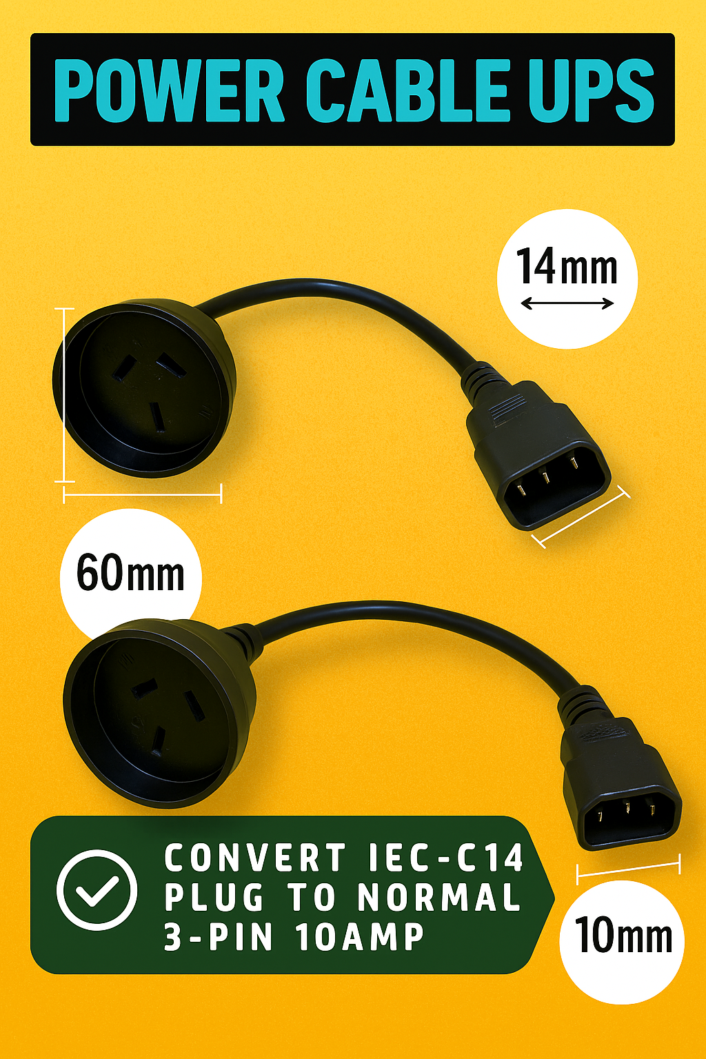 30cm IEC C14 to 3-Pin AU Power Cable-NEW