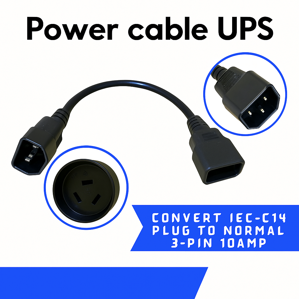 30cm IEC C14 to 3-Pin AU Power Cable-NEW